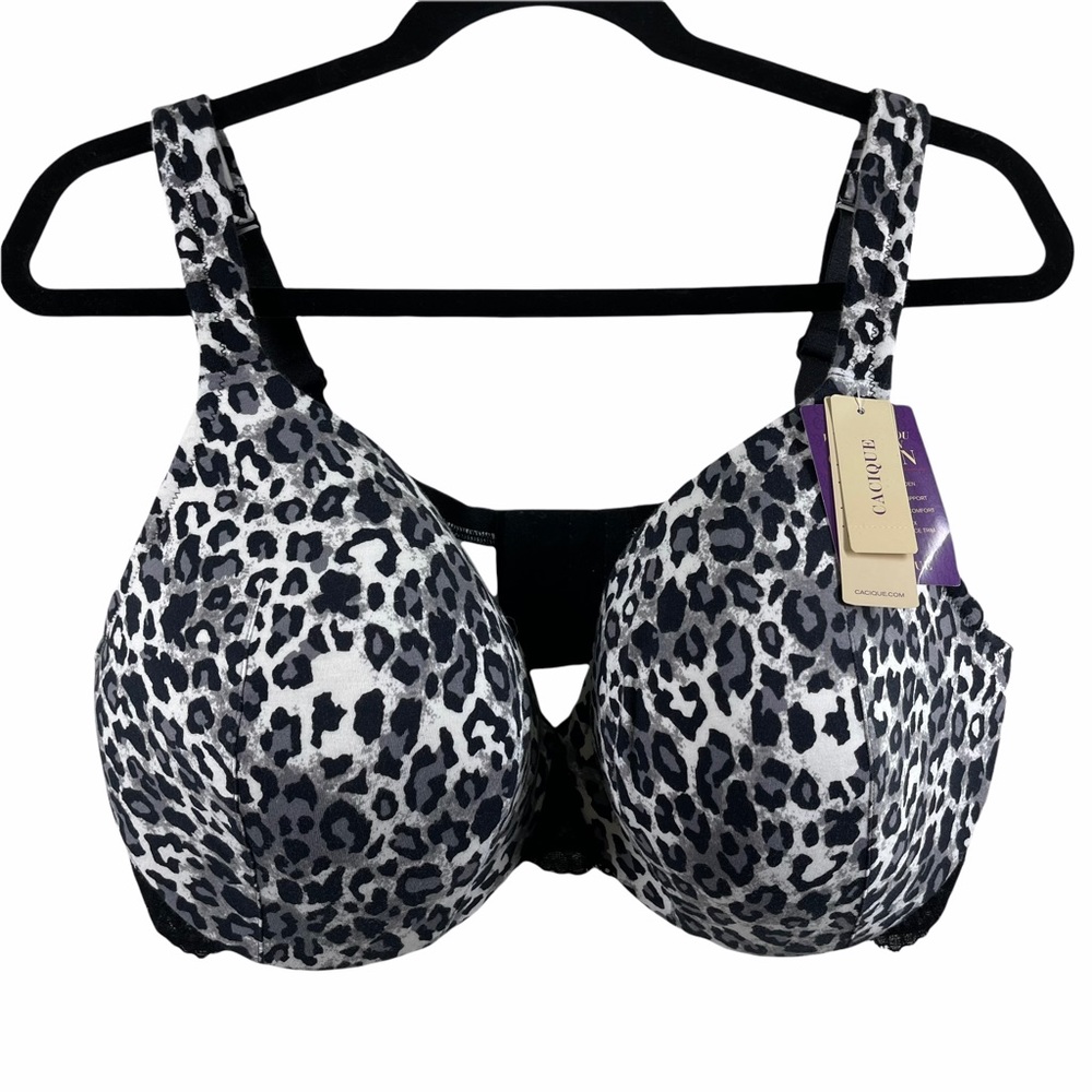 Cacique Leopard Bra 42DD Black Gray White. Tshirt bra. No padding for “push-up”